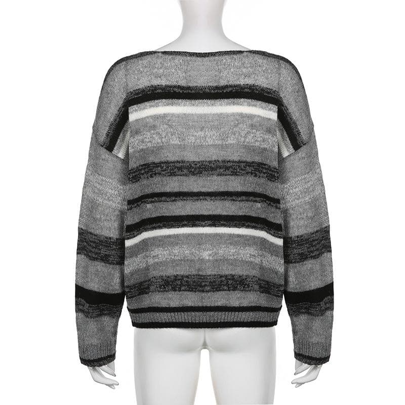 Long sleeve contrast striped knitted round neck top - Final Sale