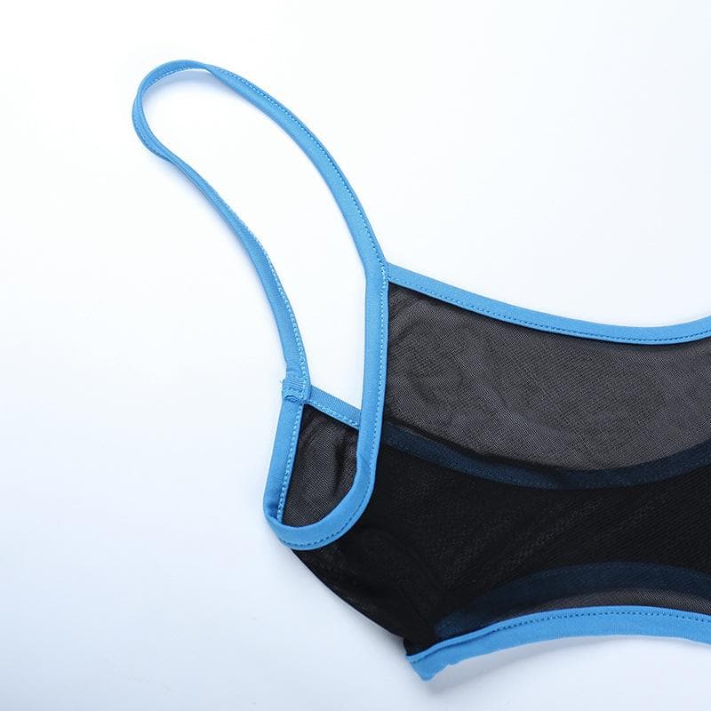 Body senza schienale con scollo a U e rete trasparente a contrasto 