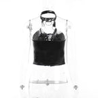 Lace up halter o ring backless PU leather crop top