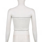 Contrast stitch lace hem self tie backless tube crop top