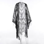 Flared sleeve lace see through solid irregular top