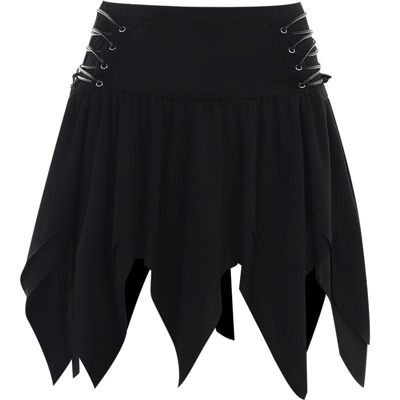 Irregular lace up ruched solid high rise mini skirt