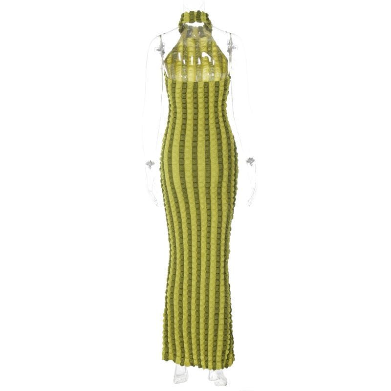 Rückenfreies Maxikleid mit hohem Halsausschnitt und Waffel-Neckholder in Kontrastfarbe