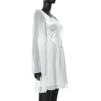 Satin corset long sleeve mesh dress - Final Sale
