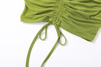 Halter drawstring mesh flared sleeve tie dye 2 piece crop top