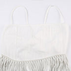 Irregular backless tassels self tie solid cami crop top