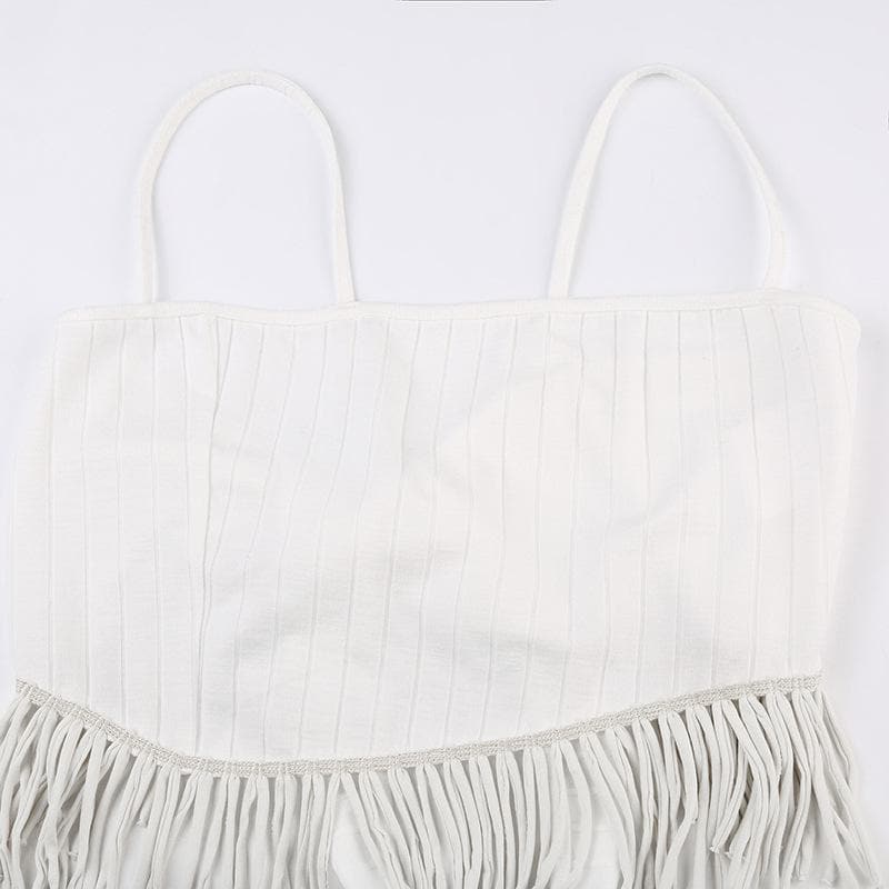 Irregular backless tassels self tie solid cami crop top