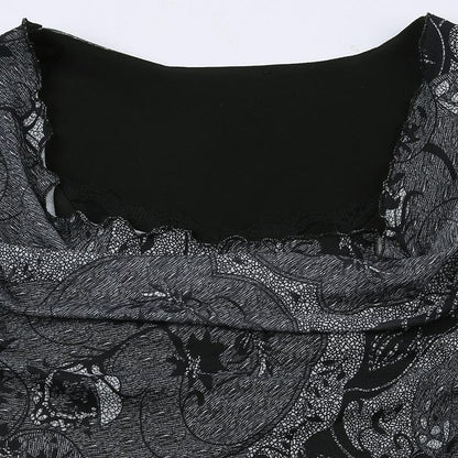 Ärmelloses Maxikleid mit geschlitztem Wasserfallausschnitt und kontrastierenden Rüschen aus Netzstoff 