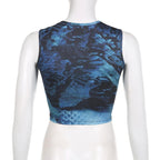 Tie dye contrast sleeveless crewneck crop top