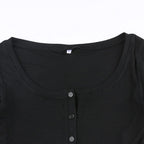 Halter self tie flared sleeve button solid 2 piece crop top