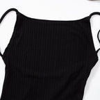 Backless self tie ribbed square neck solid cami maxi dress