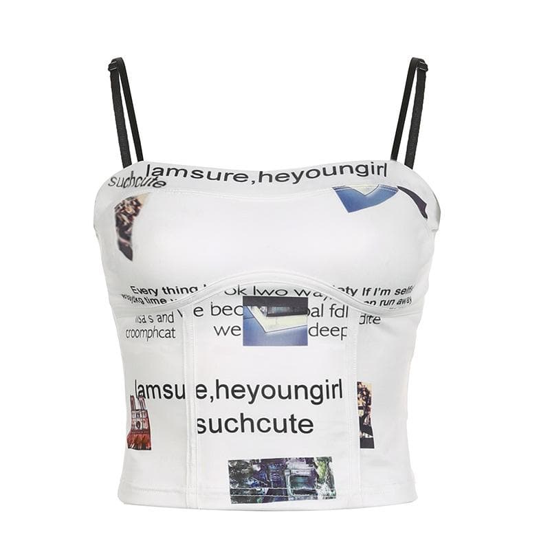 Contrast letter print backless corset cami crop top