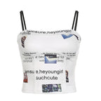 Contrast letter print backless corset cami crop top