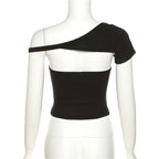 Hollow out solid gloves irregular backless tube crop top