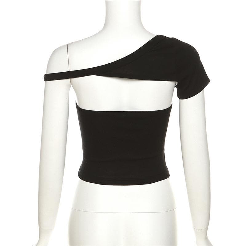 Hollow out solid gloves irregular backless tube crop top