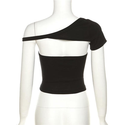 Hollow out solid gloves irregular backless tube crop top