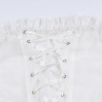 Lace hem solid self tie backless lace up tube crop top