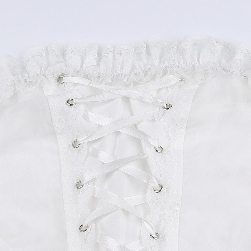 Lace hem solid self tie backless lace up tube crop top