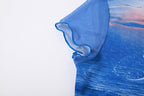 Short sleeve sheer mesh see through ruffle contrast print crop top