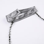 Halter metallic button backless metal chain crop top