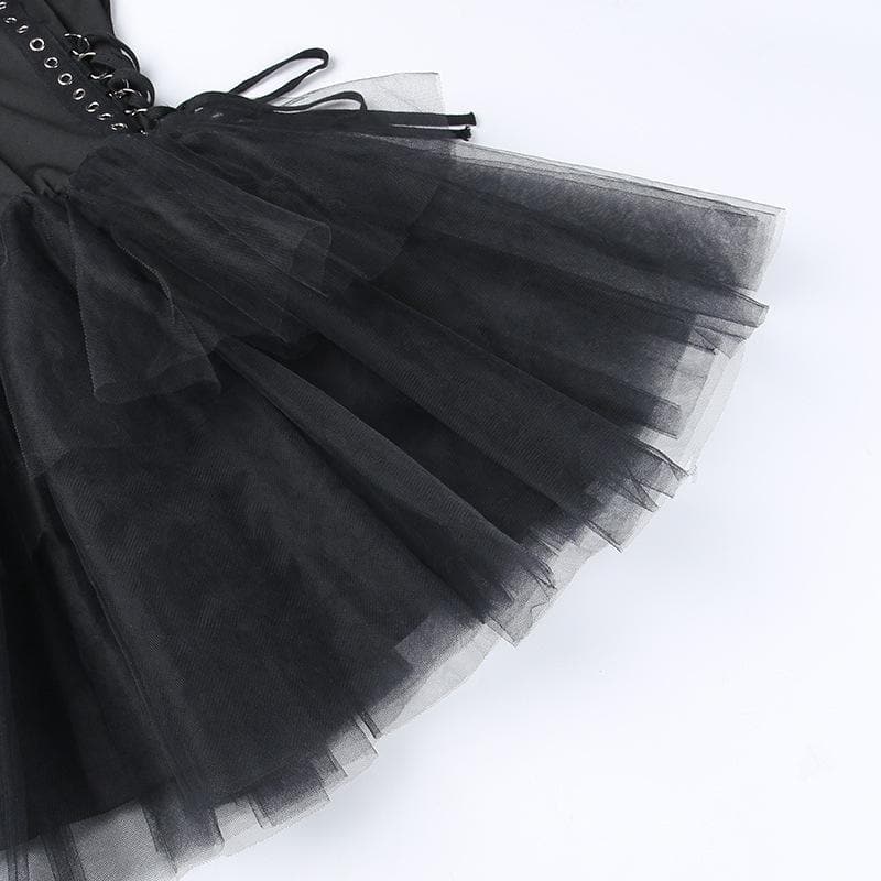 Rückenfreies, einfarbiges Minikleid mit Schnürung, gerüschter Netzschnalle