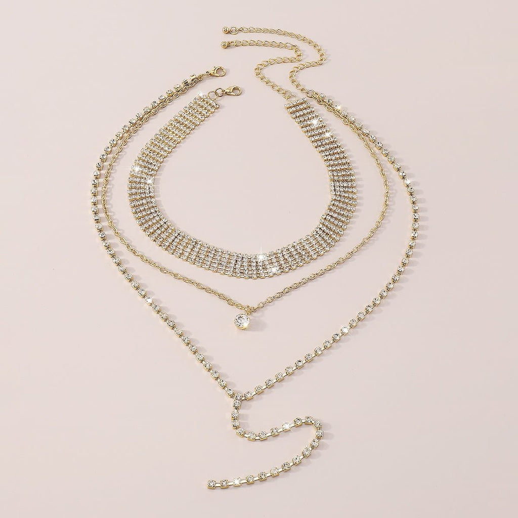 Layered Rhinestone 2 Pcs Choker Necklace