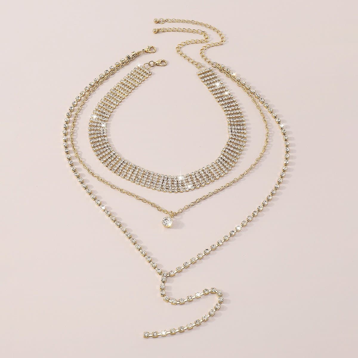 Layered Rhinestone 2 Pcs Choker Necklace