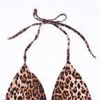 Leopard print contrast o ring halter backless self tie crop top