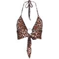 Leopard print contrast o ring halter backless self tie crop top