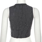 Sleeveless textured star applique hollow out solid crop top
