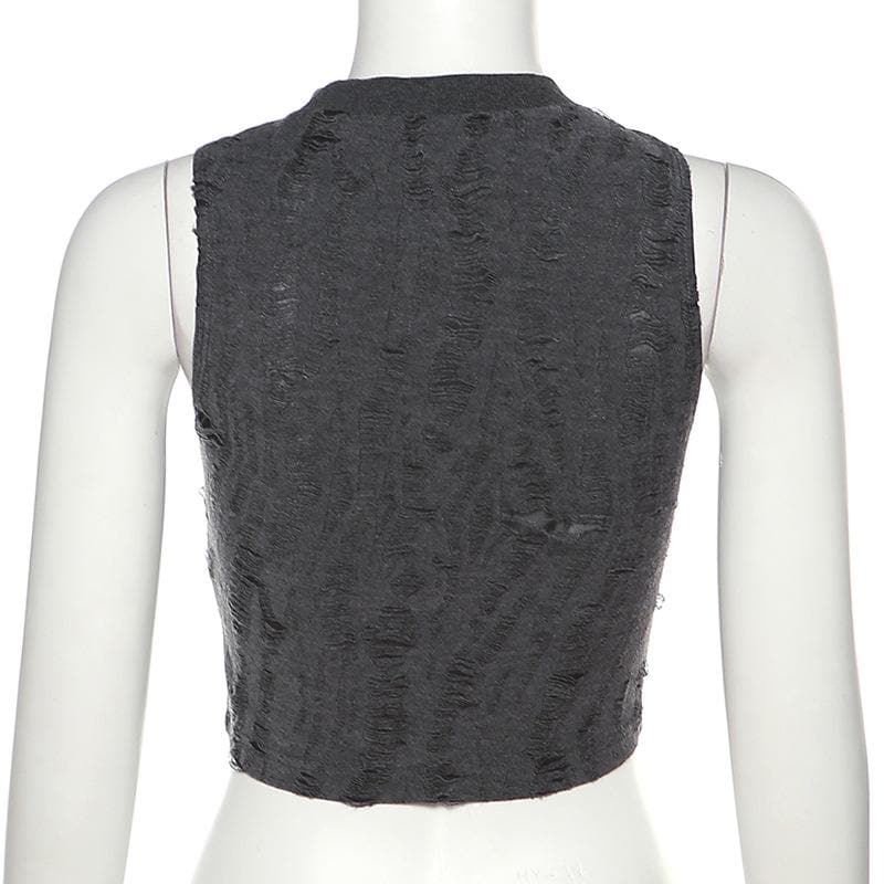 Sleeveless textured star applique hollow out solid crop top