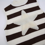 Star pattern patchwork high neck sleeveless striped knitted crop top - Final Sale