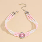 Pearl Beaded Layered Choker Necklace