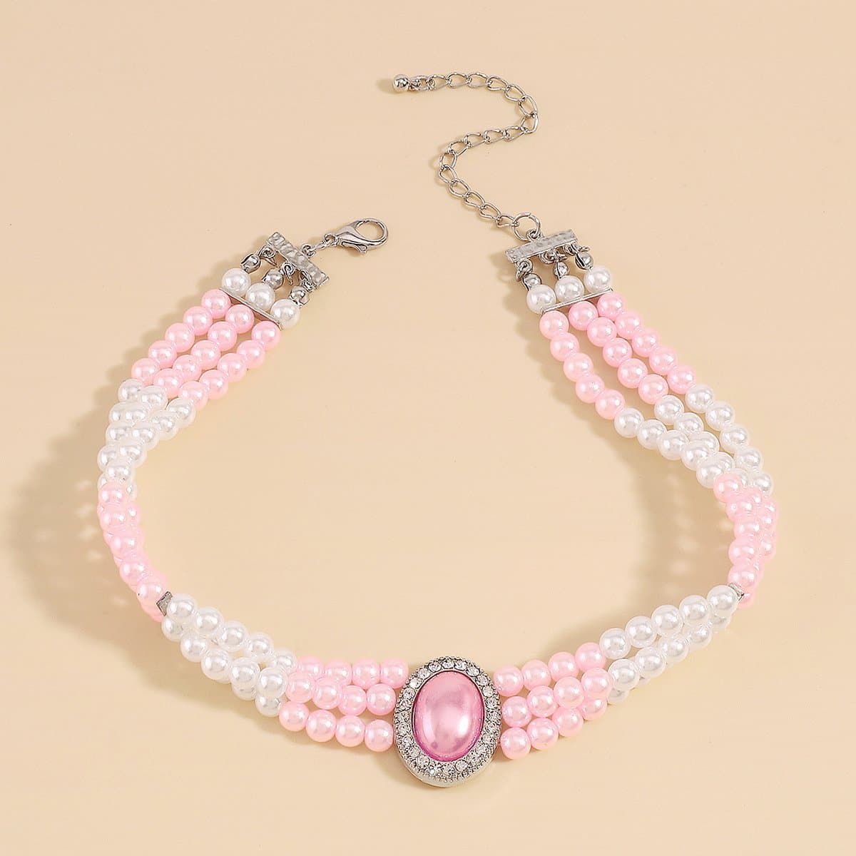 Pearl Beaded Layered Choker Necklace