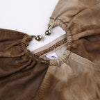 Ruched metal chain sheer mesh see through tie dye crop top