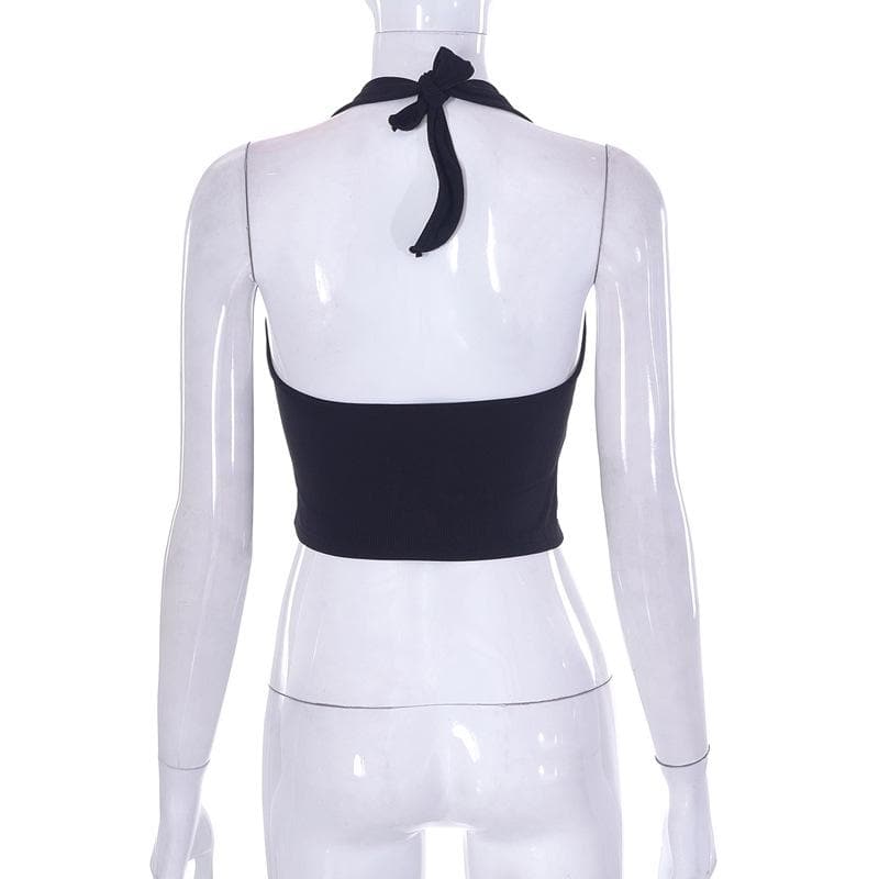Solid cross front halter self tie backless crop top