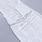 Lace halter cap sleeve ruched corset lace up solid mini skirt set