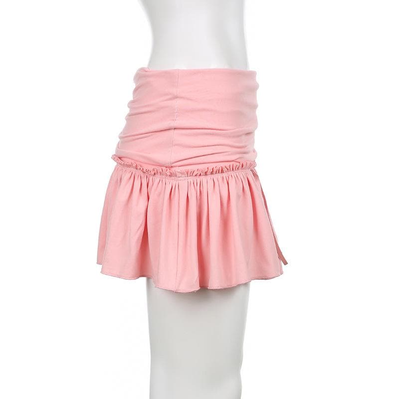 Solid ruched ruffle mini skirt