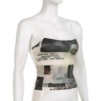 Abstract Self Tie Contrast Square Neck Backless Crop Top