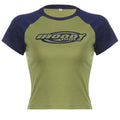 Patchwork contrast short sleeve crewneck "moody" pattern crop top