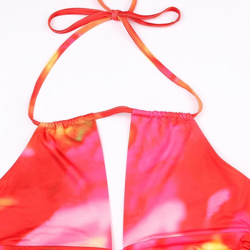 Minigonna tie-dye con coulisse, annodata, arricciata, con lacci autobloccanti 