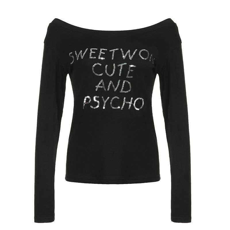 Long sleeve glitter off shoulder solid top