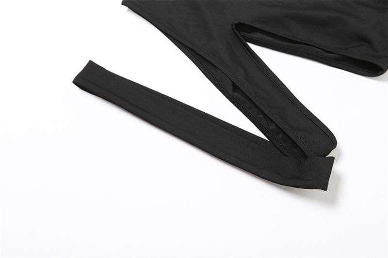 Top corto in 3 pezzi con scollo alto, maniche lunghe e schiena incrociata, tinta unita e testurizzato 