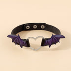 Wing Heart Ring Button Pu Choker Necklace