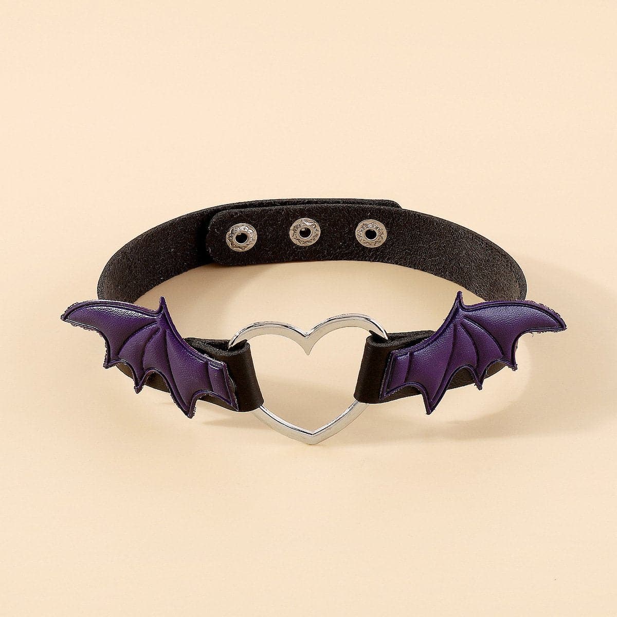 Wing heart ring button PU choker necklace