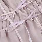 Chiffon solid pleated ruffle lace hem button cami crop top