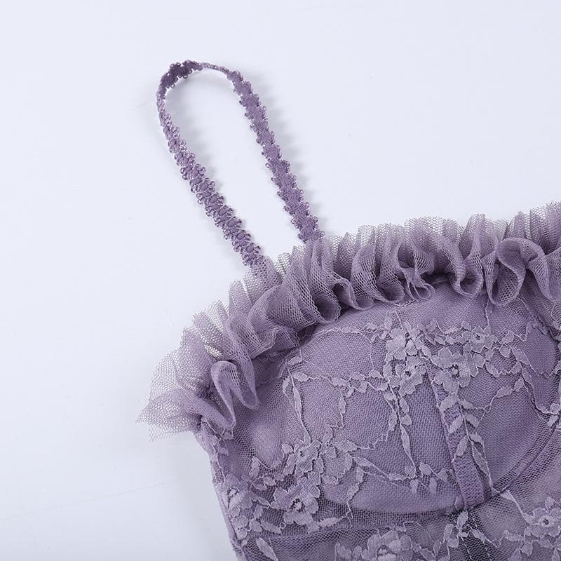 Backless lace bustier ruffle solid cami crop top