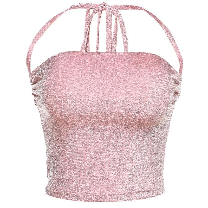 Textured halter self tie backless ruched crop top