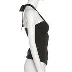 Slit ruched buckle solid heart neck halter top