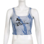 Sleeveless tie dye contrast ribbed crop top
